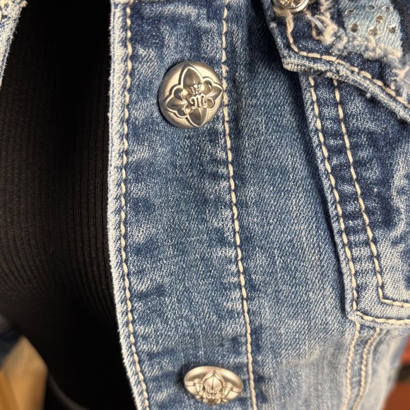 Miss Me Y2K Rhinestone American Flag Distressed Denim Vest Med Festival Cowgirl - Picture 7 of 14